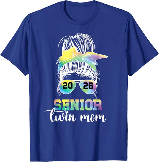 Messy Bun Senior Twin Mom Class of 2026 Graduation Senior T-Shirt - T-Shirt | Royal