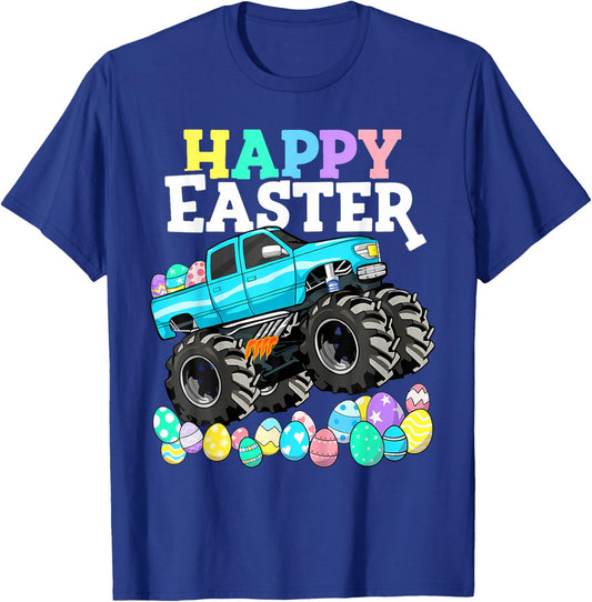 Boys Happy Easter Monster Truck Easter Eggs T-Shirt - T-Shirt | Royal