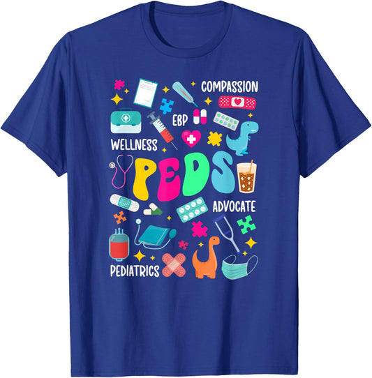 Peds Groovy Peds Nurse Pediatric Nurse Pediatric Nursing T-Shirt - T-Shirt | Royal
