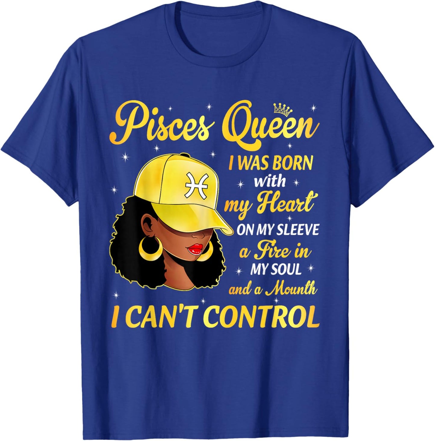 Pisces Queen Black Woman with Cap Hat Afro Girl Zodiac T-Shirt - T-Shirt | Royal