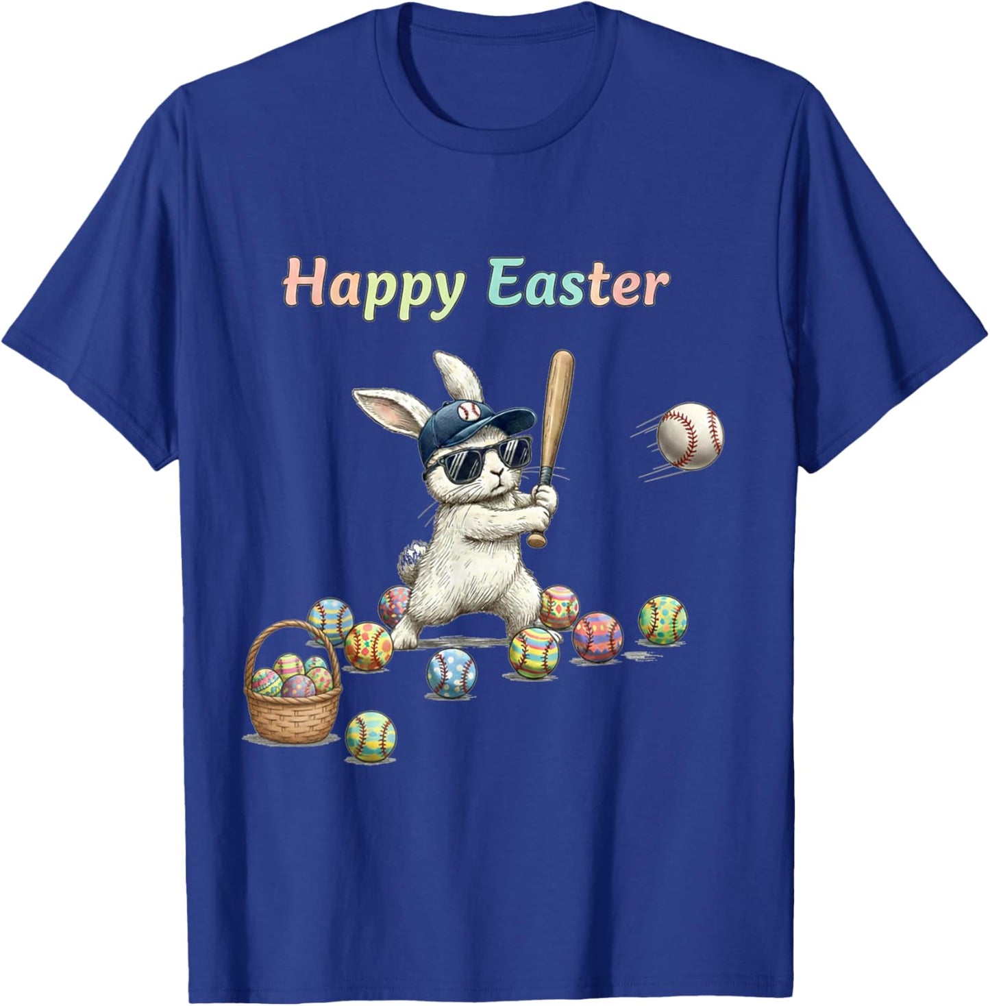 Happy Easter Bunny Playing Baseball Easter Rabbit Sport T-Shirt - T-Shirt | Royal