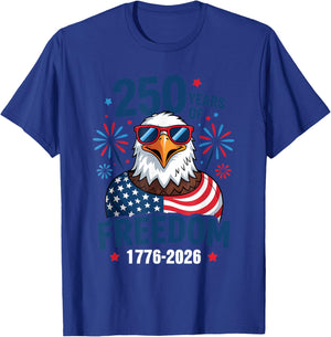 250 Years of Freedom 1776 2026 Patriotic Bald Eagle US Flag T-Shirt - T-Shirt | Royal