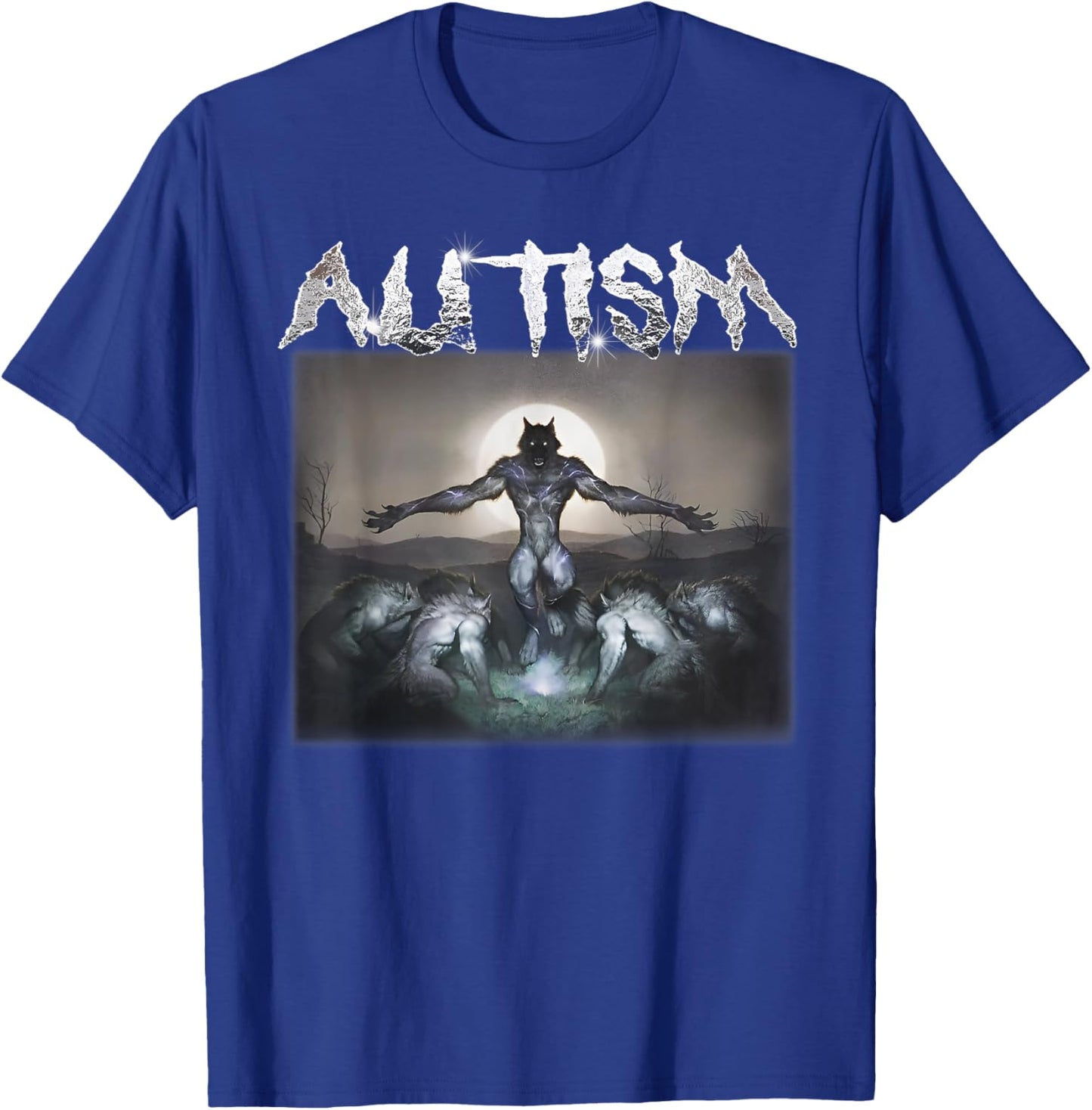Funny Meme Wolf Moon Autism Awareness Humor Wolves Vintage T-Shirt - T-Shirt | Royal