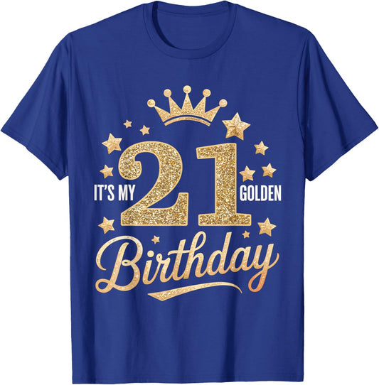 It's My 21st Golden Birthday 21 Year Old Bday Groovy T-Shirt - T-Shirt | Royal