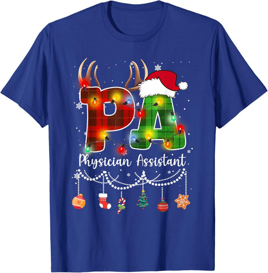 Physician Assistant Christmas Lights Red Plaid PA Nurse CNA T-Shirt - T-Shirt | Royal
