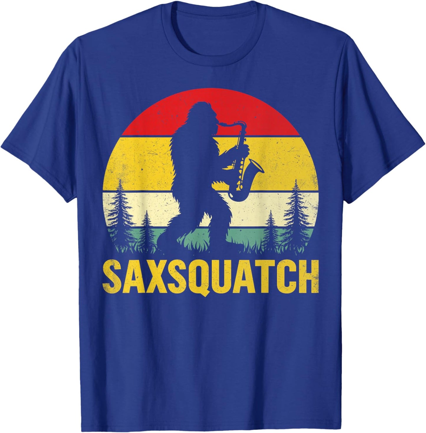 Sax-Squatch Saxophonist Sasquatch Bigfoot Playing Saxophone T-Shirt - T-Shirt | Royal