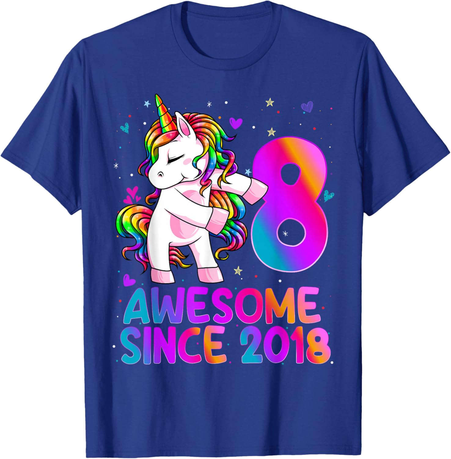 8 Year Old Girl Awesome Since 2018 Unicorn 8th Birthday Girl T-Shirt - T-Shirt | Royal