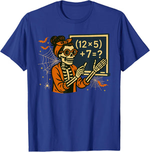 67 Teacher Halloween Skeleton Six Seven Meme Math T-Shirt - T-Shirt | Royal