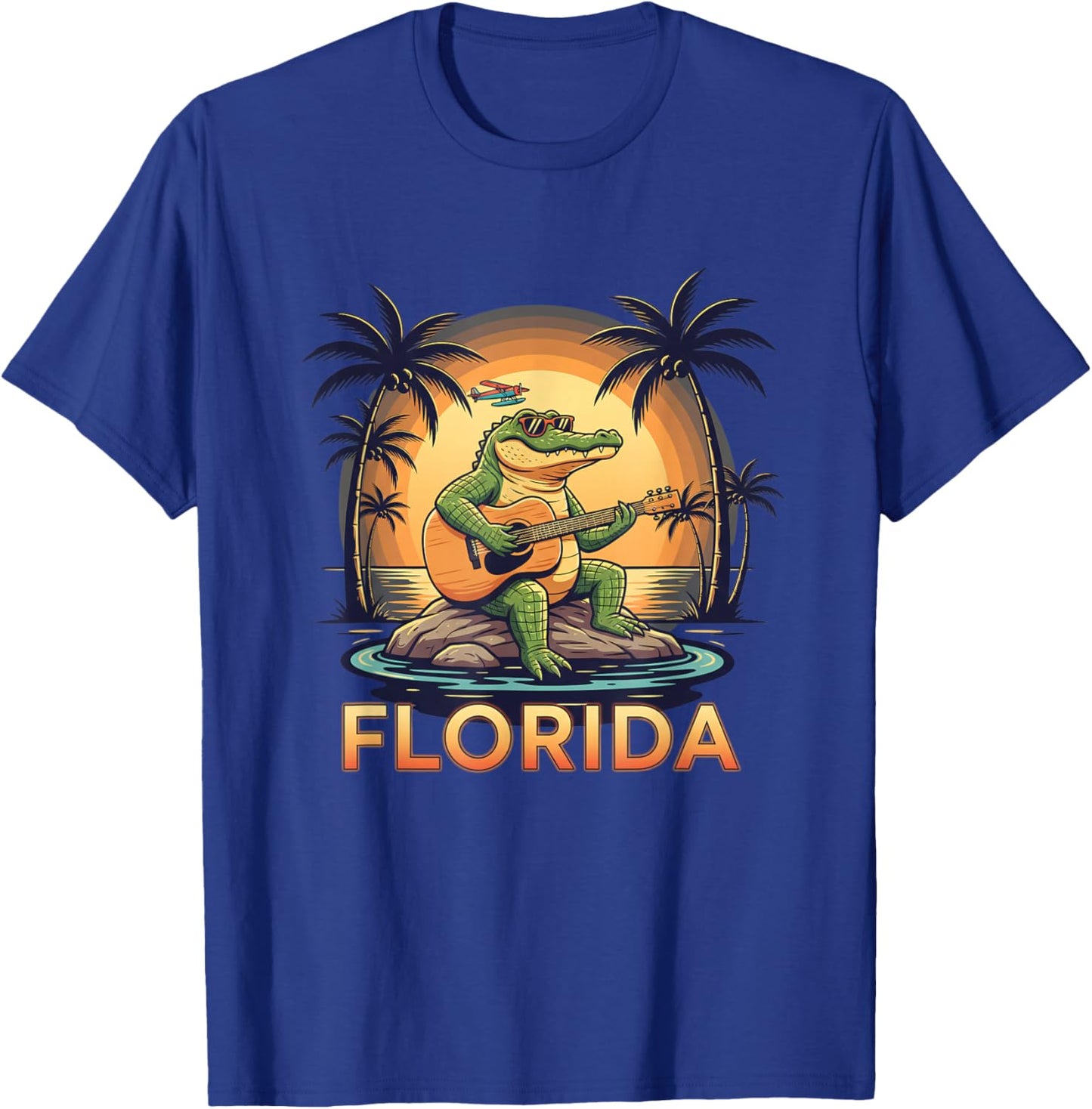 US States Florida Gator Sunset, & Palm Tree T-Shirt - T-Shirt | Royal