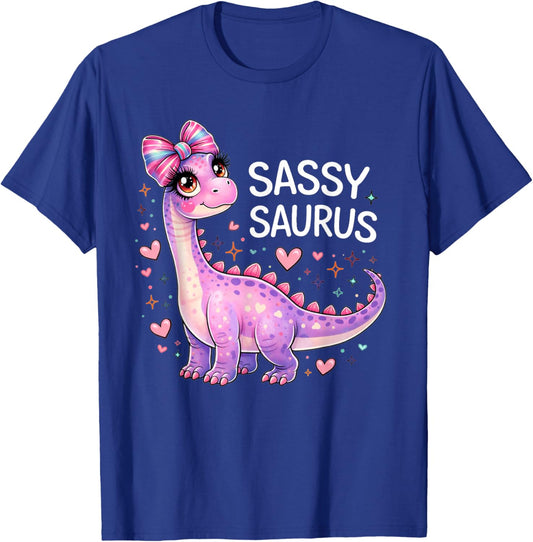 Sassy Saurus Cute Brachiosaurus Girls Toddlers Dinosaur Dino T-Shirt - T-Shirt | Royal