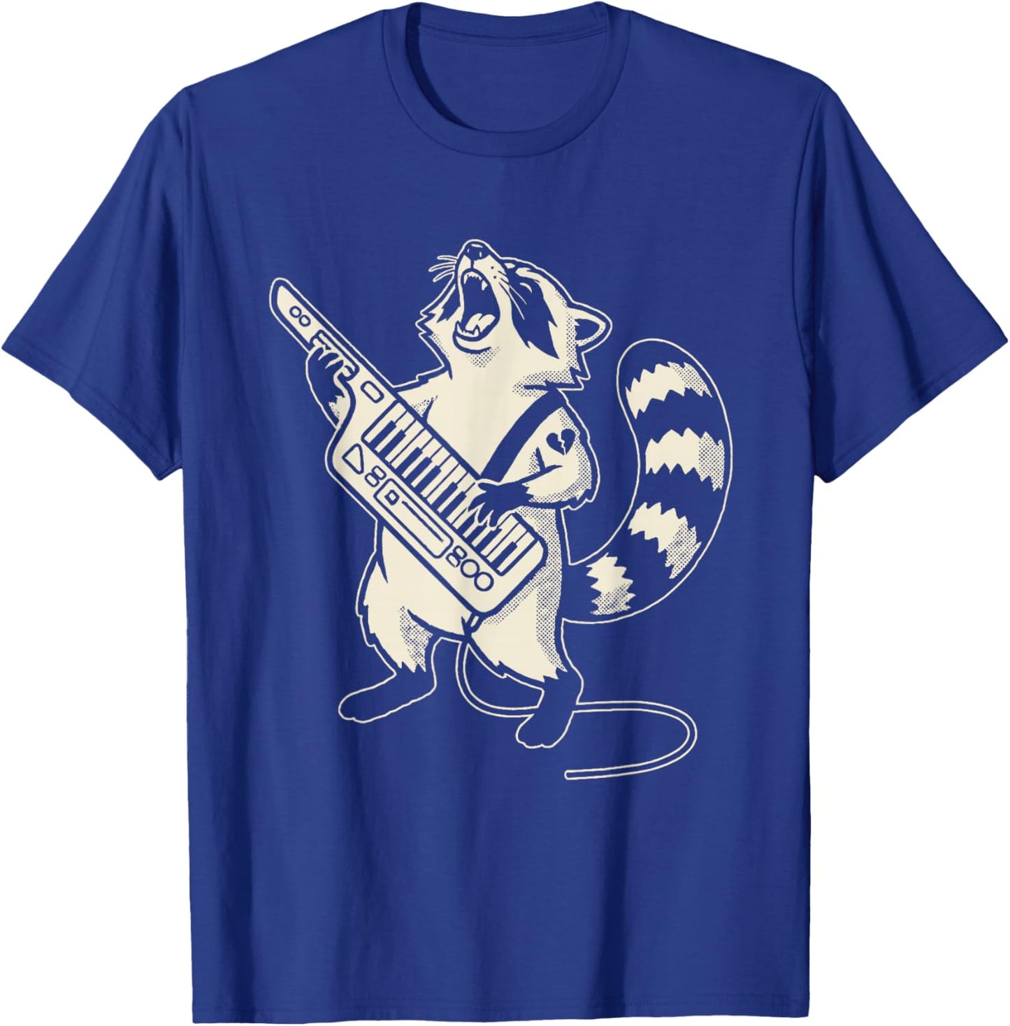 Screaming Keytar Raccoon Funny Synth Player Musician T-Shirt - T-Shirt | Royal
