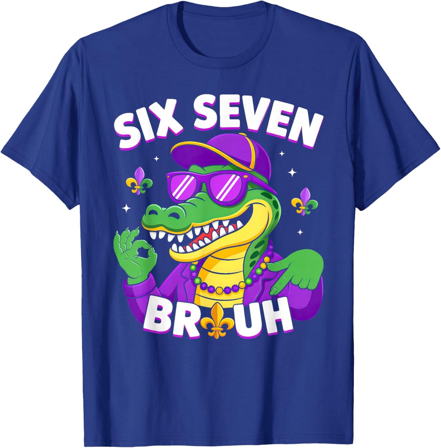 67 Mardi Gras Alligator Mardigator Six Seven Bruh Boys 6 7 T-Shirt - T-Shirt | Royal