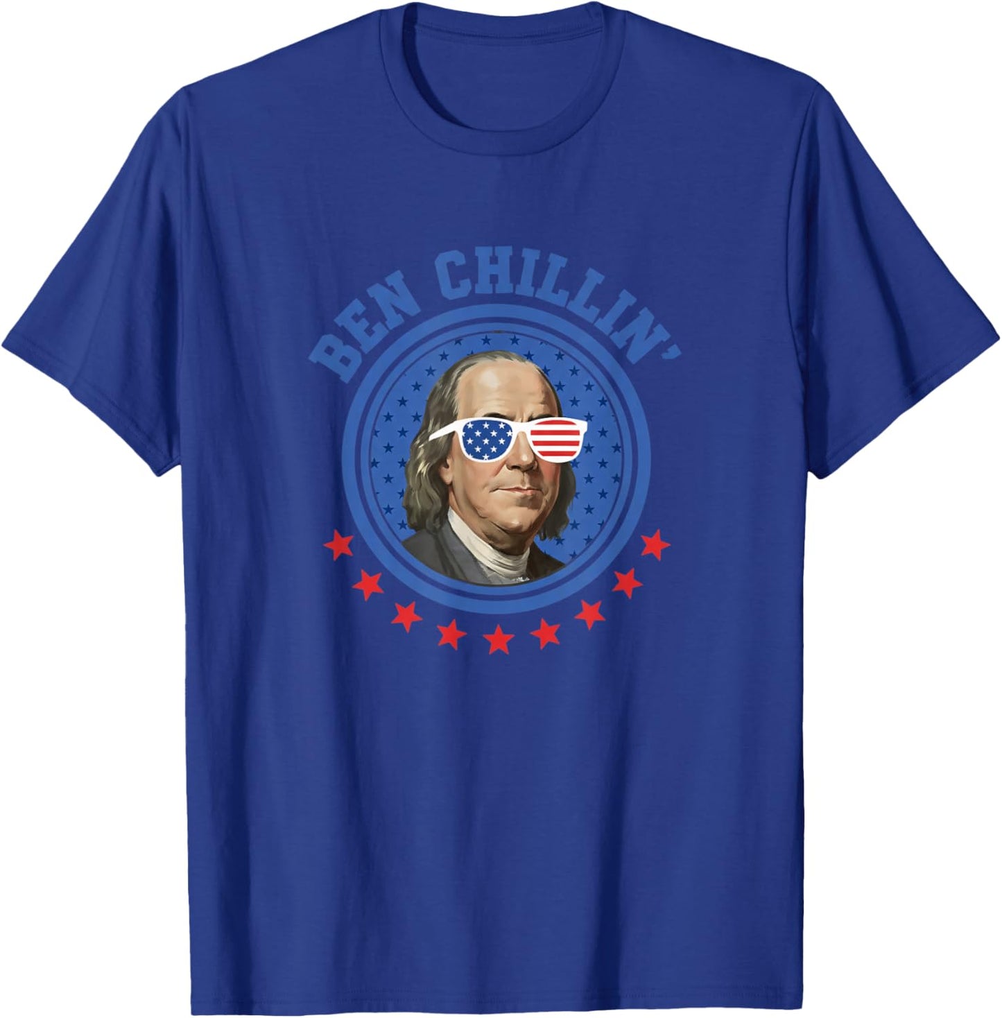 USA Ben Chillin', Ben Franklin American Flag Shades T-Shirt - T-Shirt | Royal