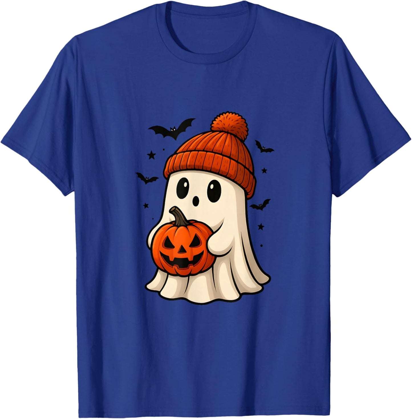 Cute Ghost with Pumpkin and Bats for Halloween Costume Party T-Shirt - T-Shirt | Royal