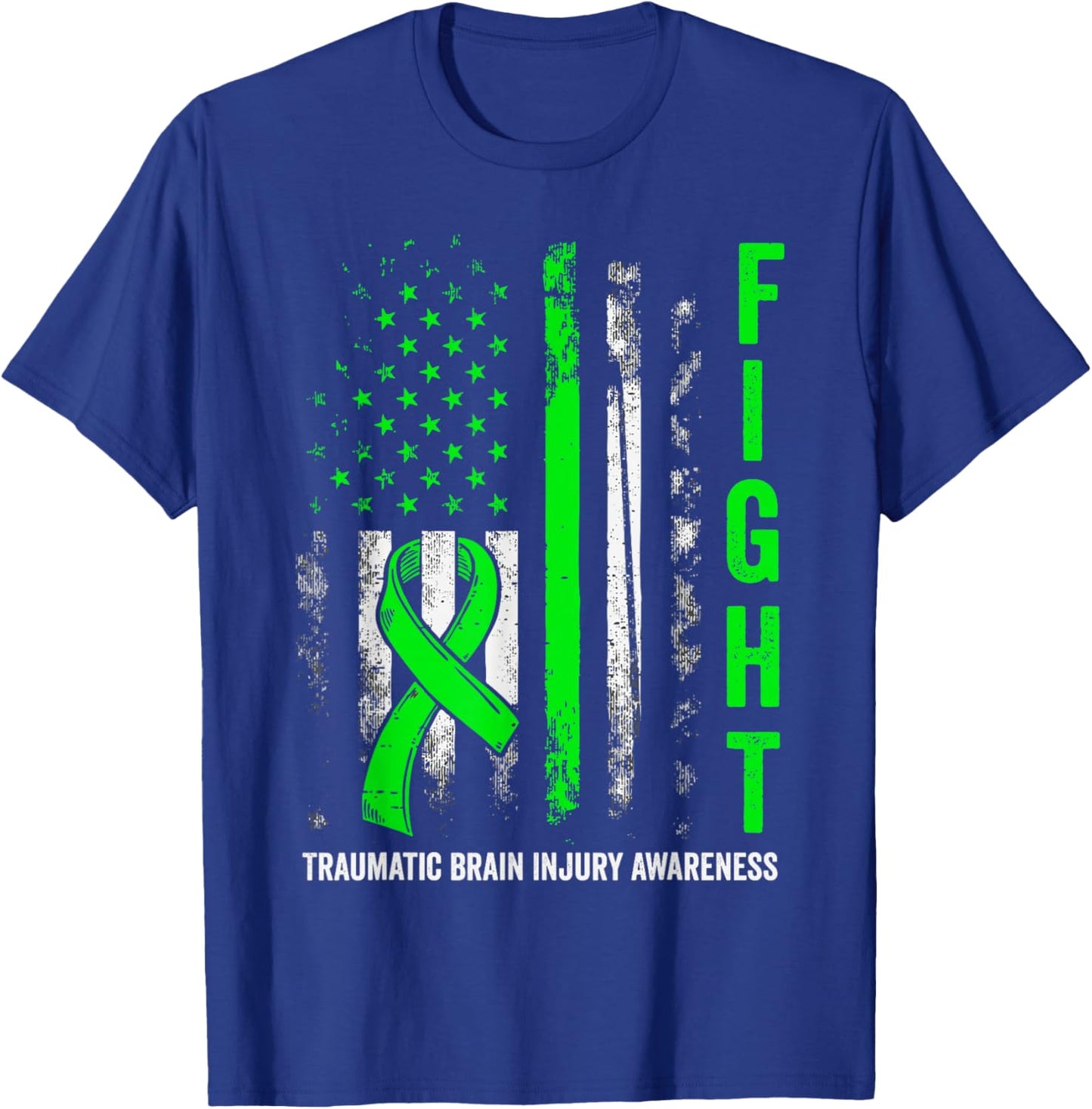 American US Flag Fight Traumatic Brain Injury Awareness T-Shirt - T-Shirt | Royal