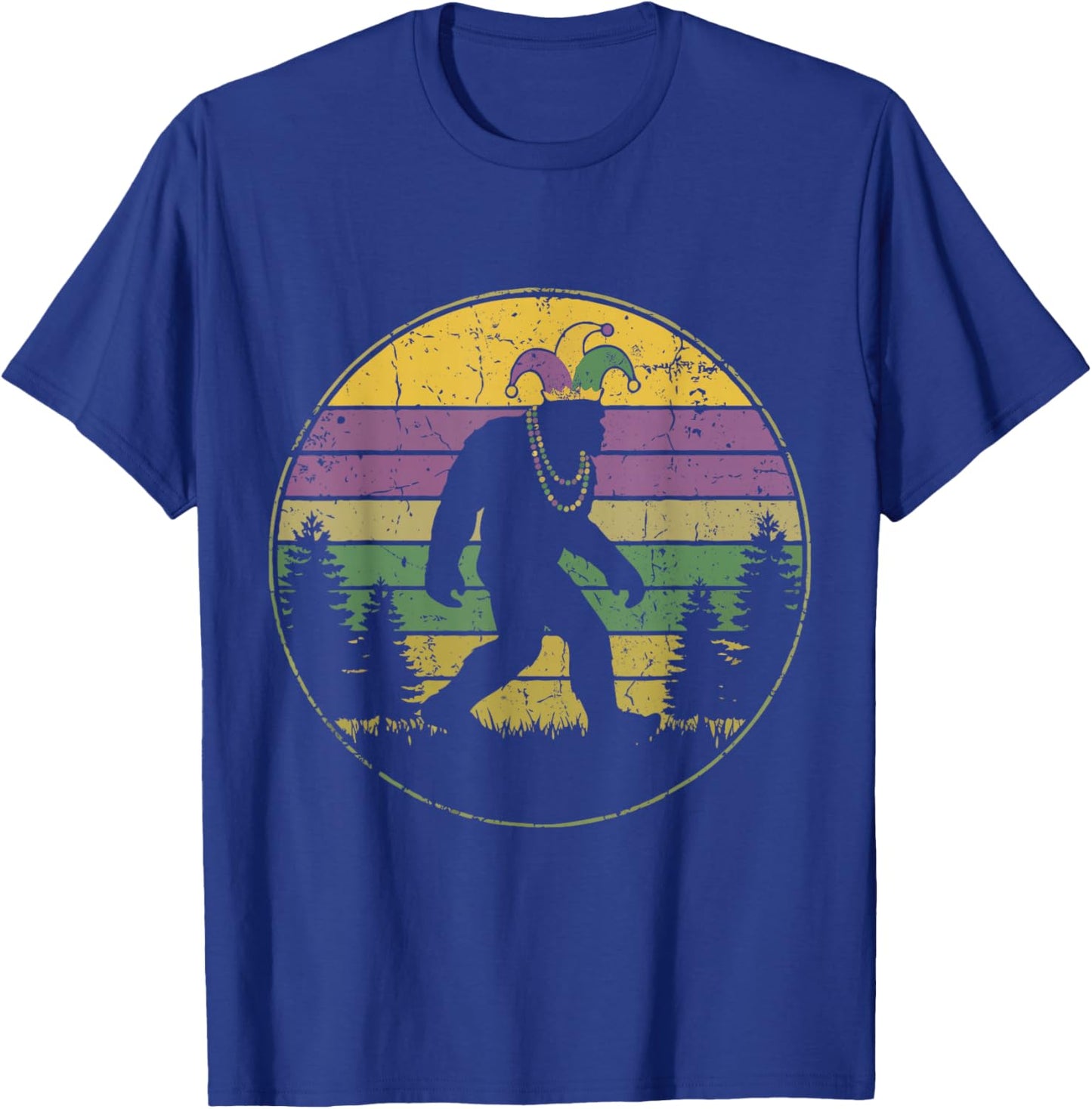 Mardi Gras Bigfoot Sasquatch Jester Hat New Orleans Festival T-Shirt - T-Shirt | Royal