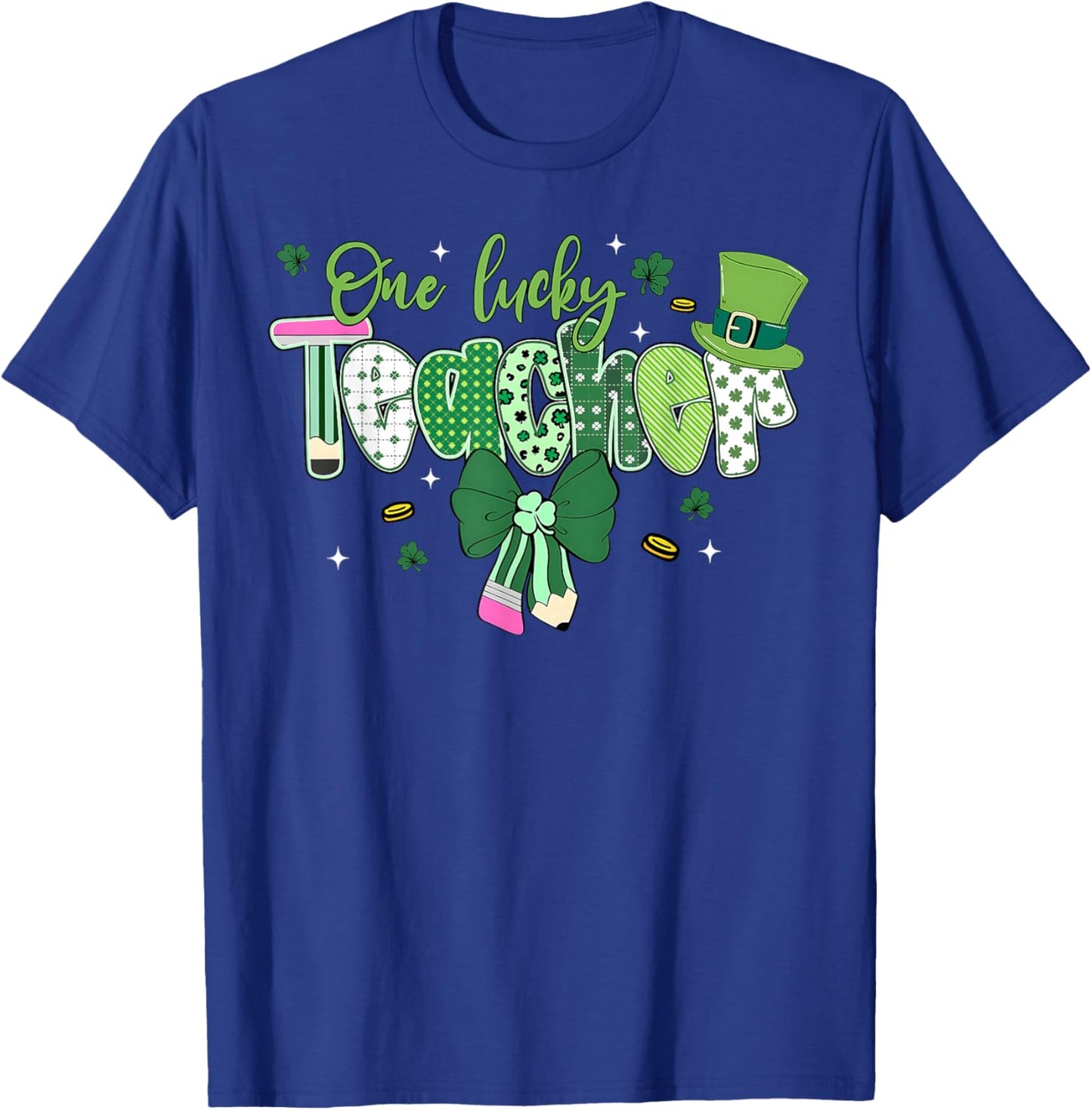 Saint Pattys St Patrick Day Shamrock One Lucky Teacher Retro T-Shirt - T-Shirt | Royal