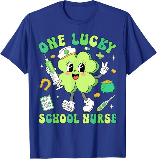 One Lucky School Nurse St Patrick's Day Shamrock Irish Women T-Shirt - T-Shirt | Royal
