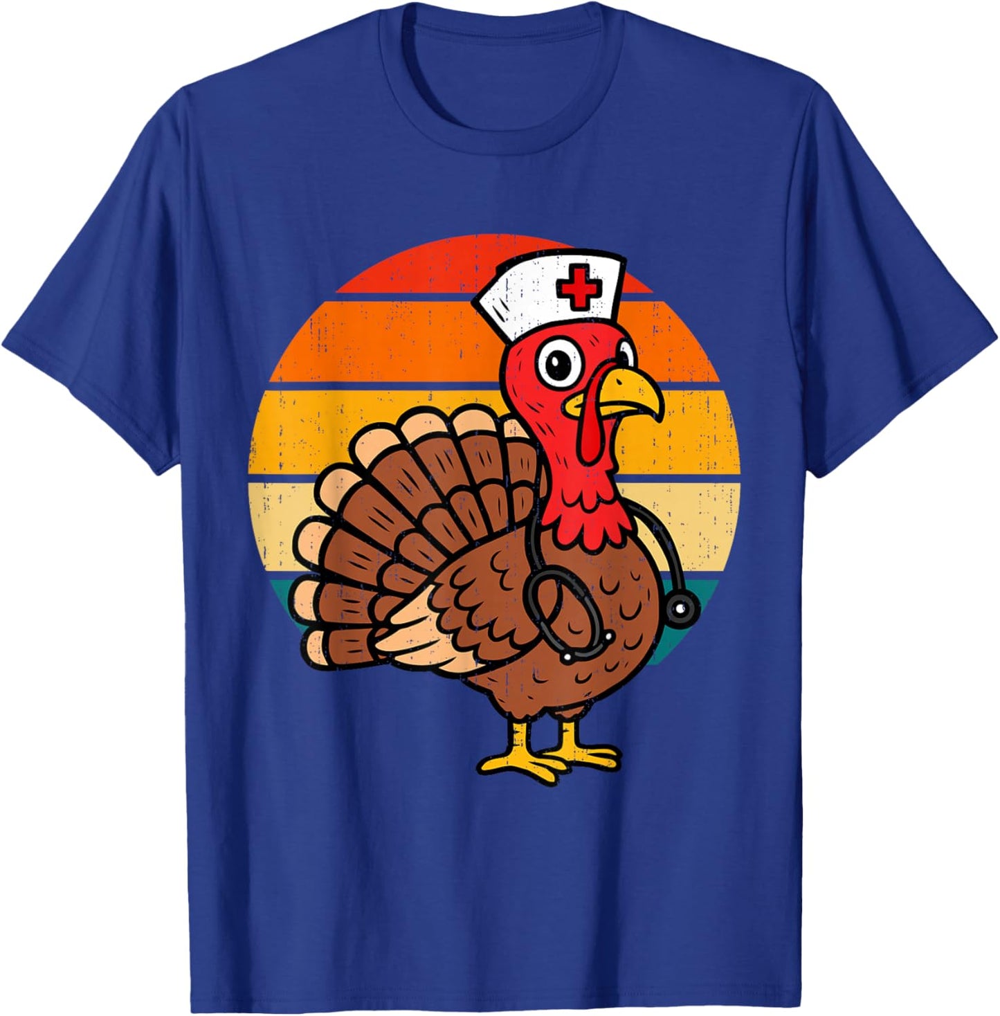 Turkey Nurse Stethoscope Fall Thanksgiving Scrub Top RN ICU T-Shirt - T-Shirt | Royal