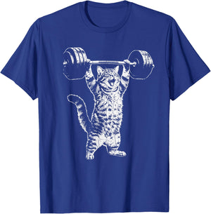 Weight Lifting Gym Cat Deadlift Funny Vintage T-Shirt - T-Shirt | Royal