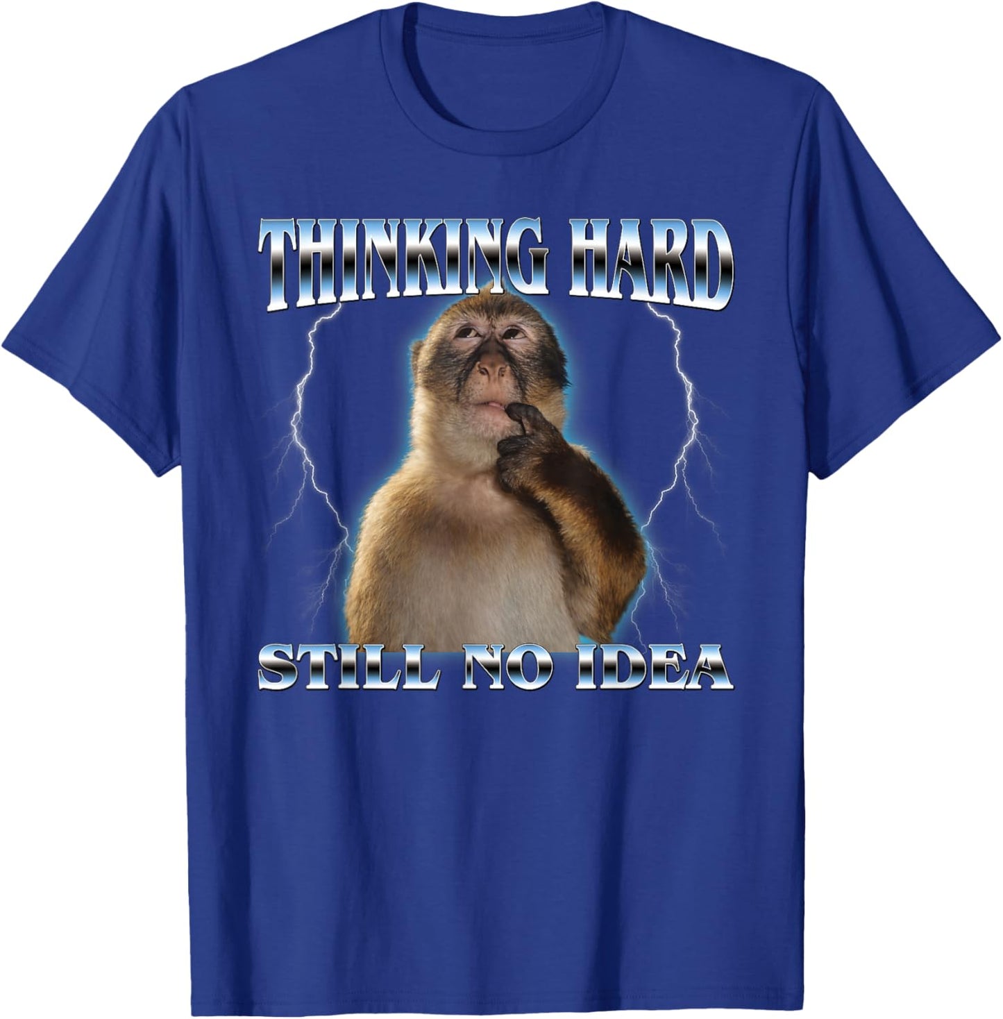 Thinking Monkey Funny Meme Cute Men Women Kids T-Shirt - T-Shirt | Royal