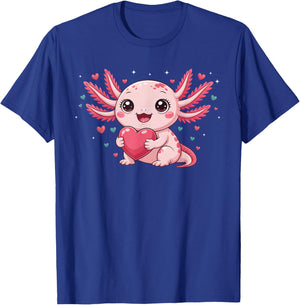 Valentine Cute Pink Axolotl Lovers Heart Girl Women Kid T-Shirt - T-Shirt | Royal