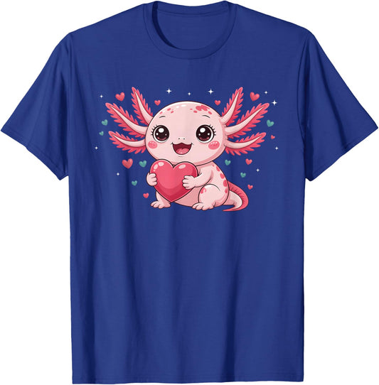 Valentine Cute Pink Axolotl Lovers Heart Girl Women Kid T-Shirt - T-Shirt | Royal