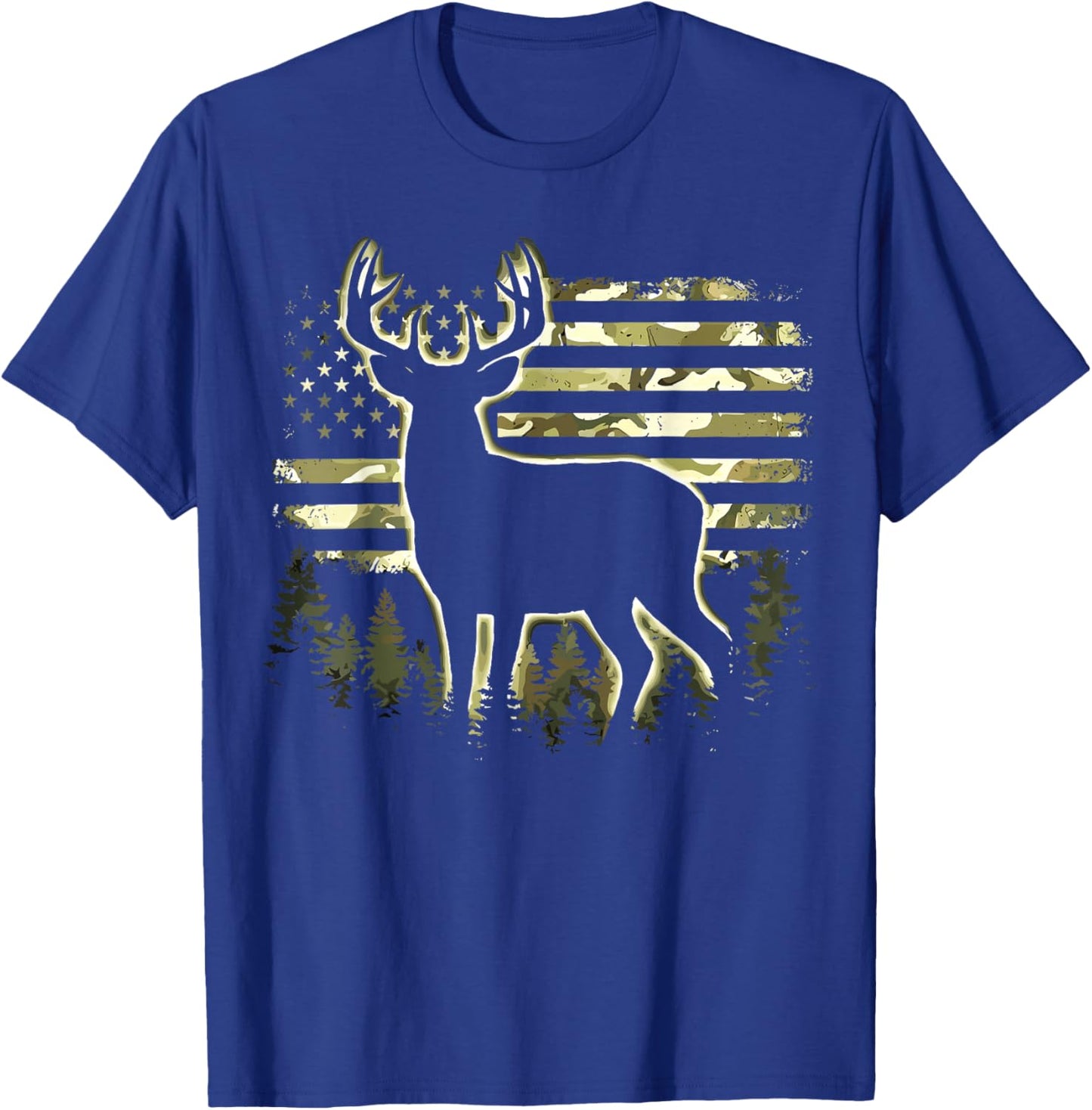 Deer US Flag Camo Hunting T-Shirt - T-Shirt | Royal