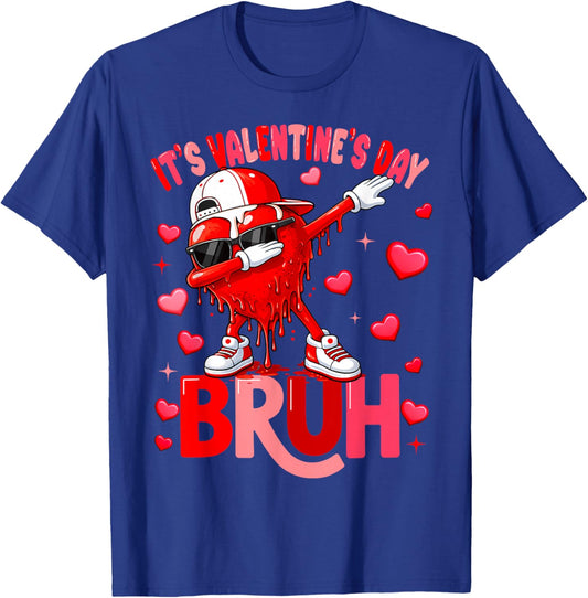 Bruh Valentines Day Boys Kids Drip Heart Funny Valentine T-Shirt - T-Shirt | Royal