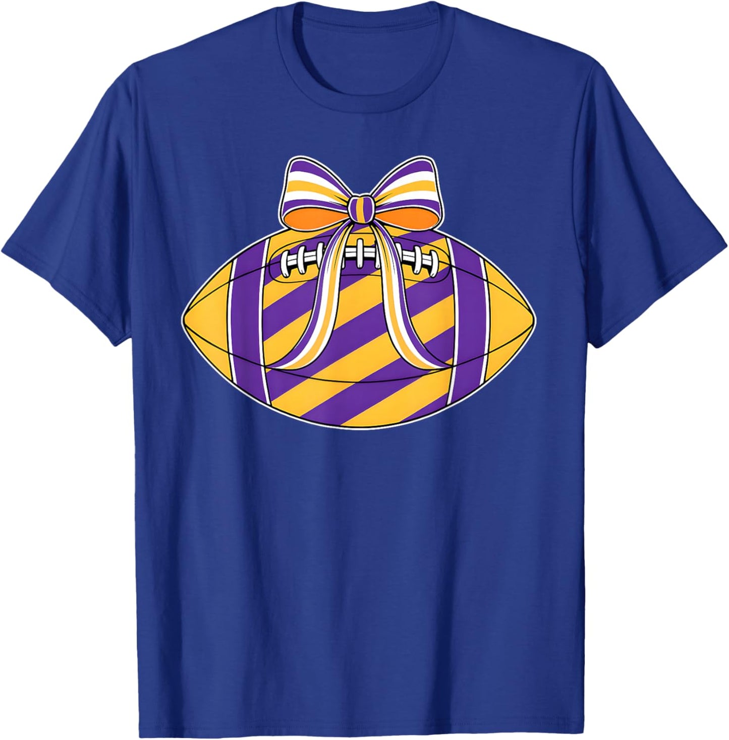 Purple Yellow Football Coquette Bow Game Day Football Mom T-Shirt - T-Shirt | Royal