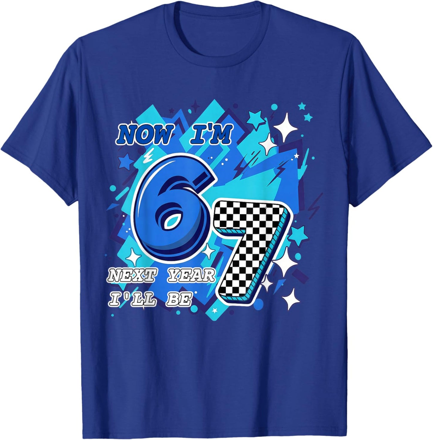 Blue Checkered Now I'm 6 Next Year I'll be 7 Birthday Boy T-Shirt - T-Shirt | Royal