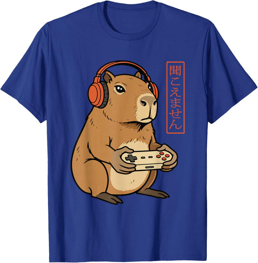 Funny Capybara Gamer Art Men Boys Retro Japanese Video Game T-Shirt - T-Shirt | Royal