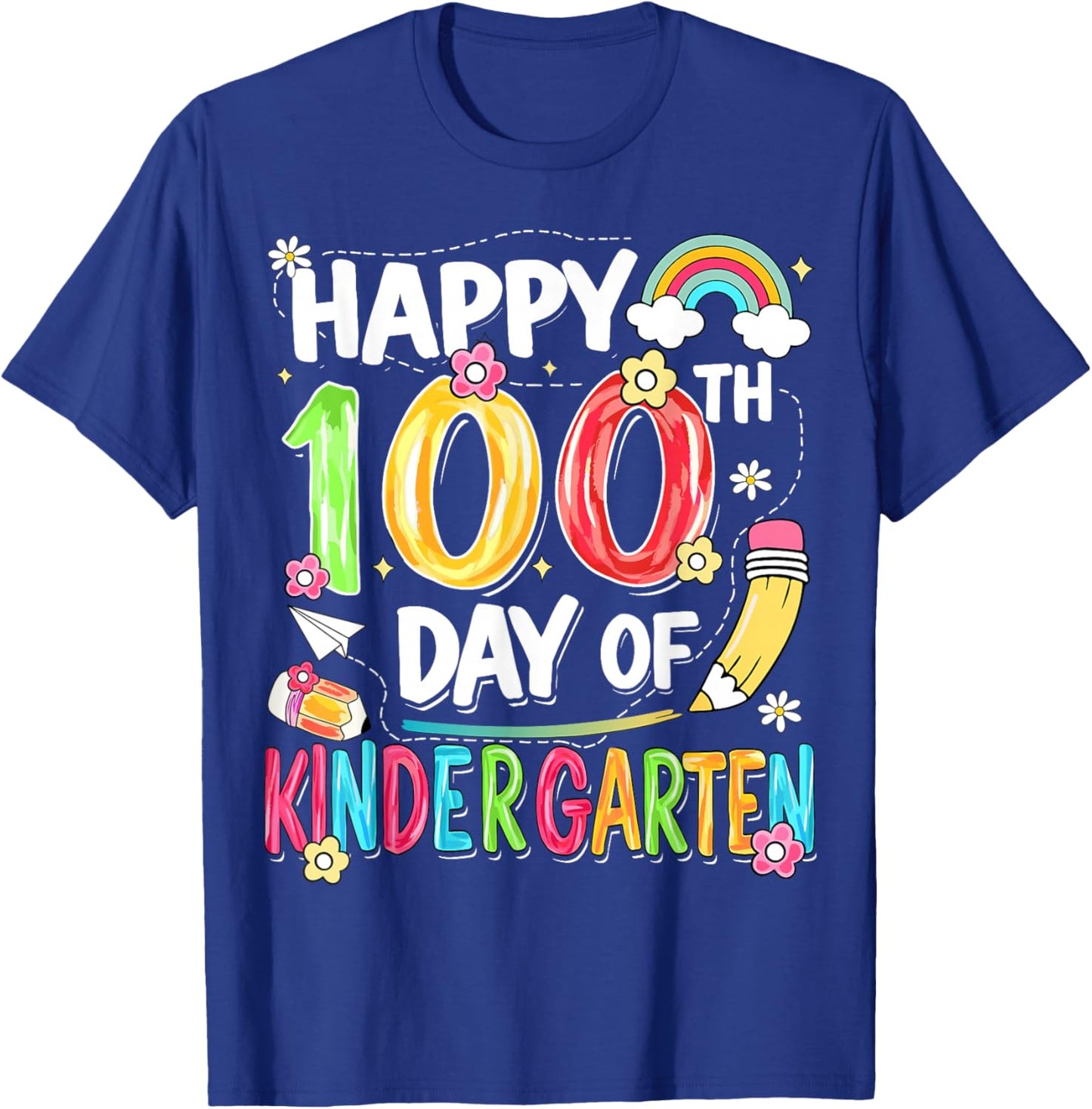 100th Day of School Kids Girls Kindergarten Teachers T-Shirt - T-Shirt | Royal