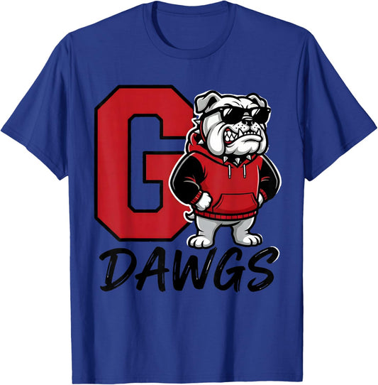 Bulldog Go Dawgs Men Women Kids Boys Girls Teens Youth T-Shirt - T-Shirt | Royal