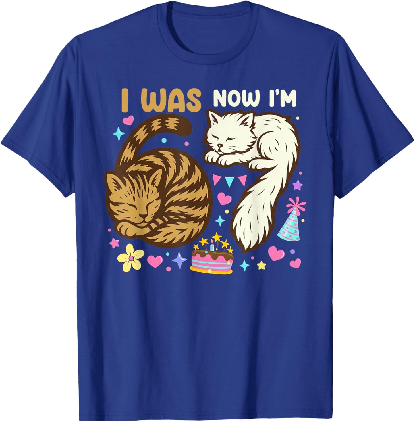 I was 6 Now I'm 7 Birthday 7 Years Old Birthday Funny Cats T-Shirt - T-Shirt | Royal