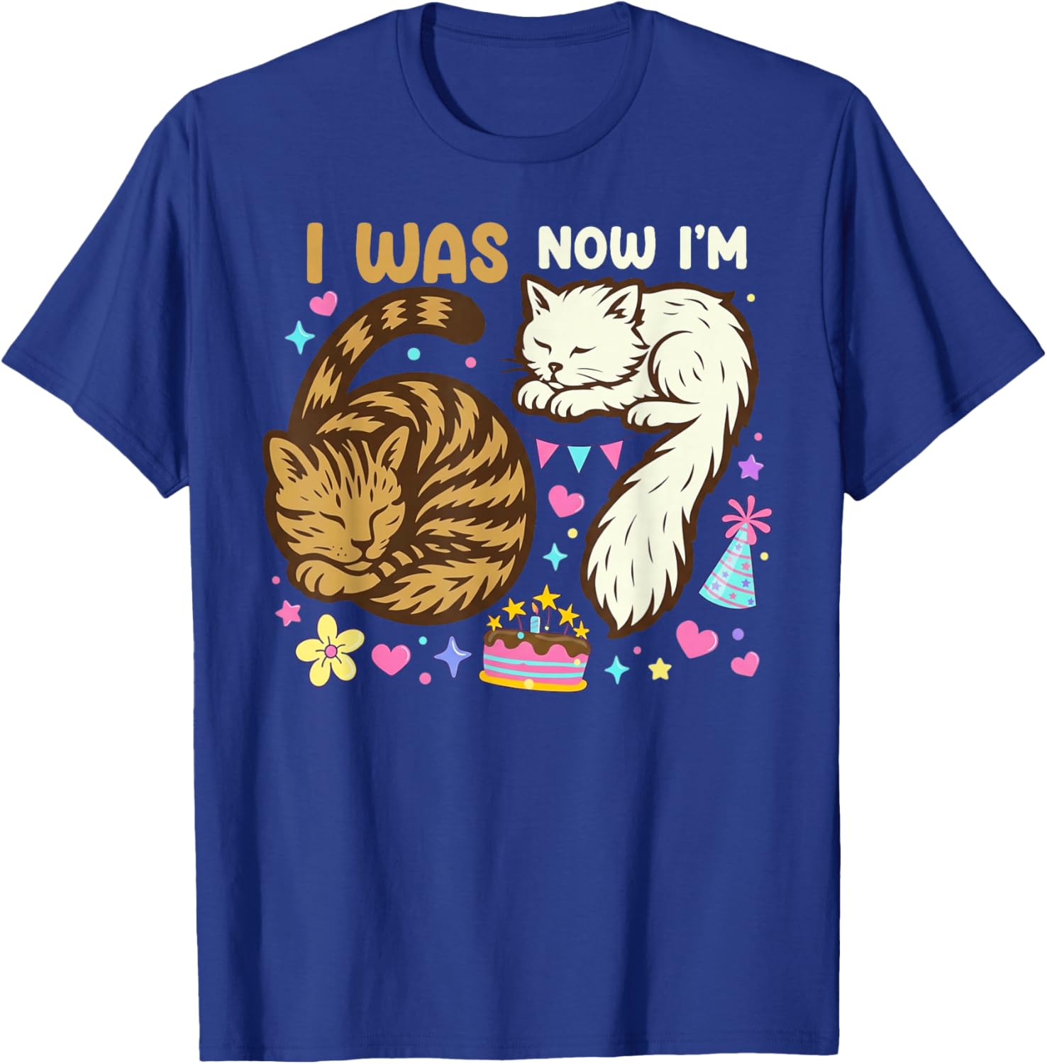I was 6 Now I'm 7 Birthday 7 Years Old Birthday Funny Cats T-Shirt - T-Shirt | Royal