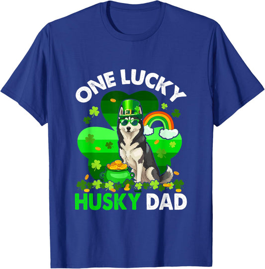 One Lucky St. Patrick's Day Husky Dad Dog Owner Irish T-Shirt - T-Shirt | Royal