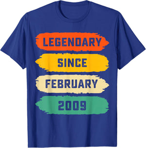 17th Birthday Gift Legendary Since February 2009 17 Yrs Old T-Shirt - T-Shirt | Royal