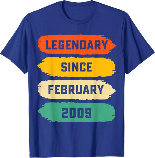 17th Birthday Gift Legendary Since February 2009 17 Yrs Old T-Shirt - T-Shirt | Royal