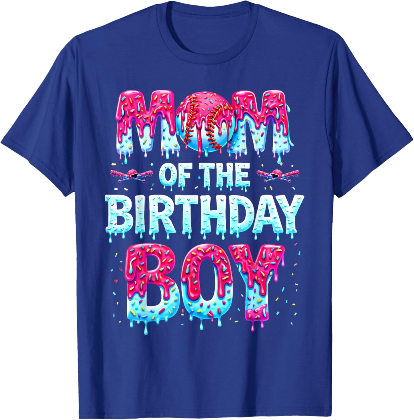 Mom of The Birthday Boy Ice Cream Baseball Family Party T-Shirt - T-Shirt | Royal