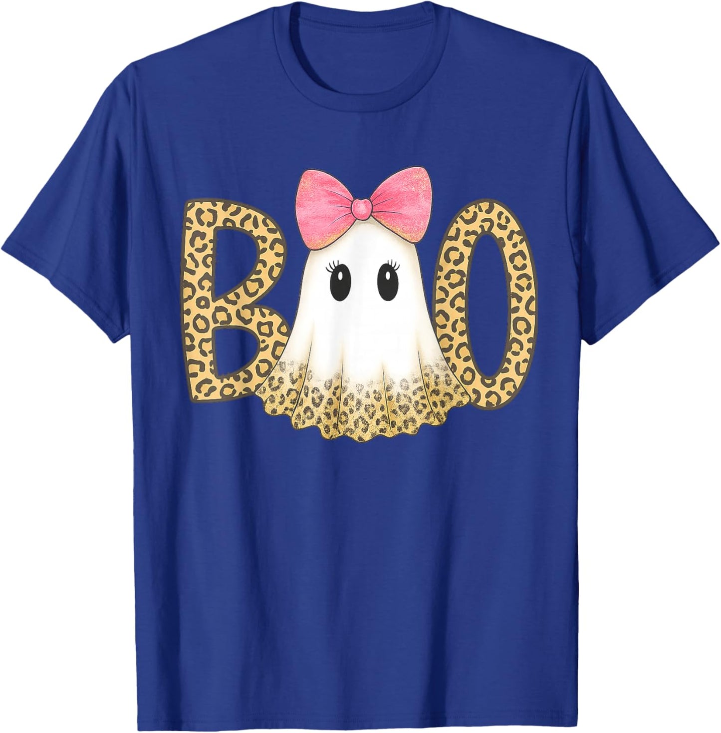 Cute Leopard Print Boo Ghost with Pink Bow Halloween T-Shirt - T-Shirt | Royal