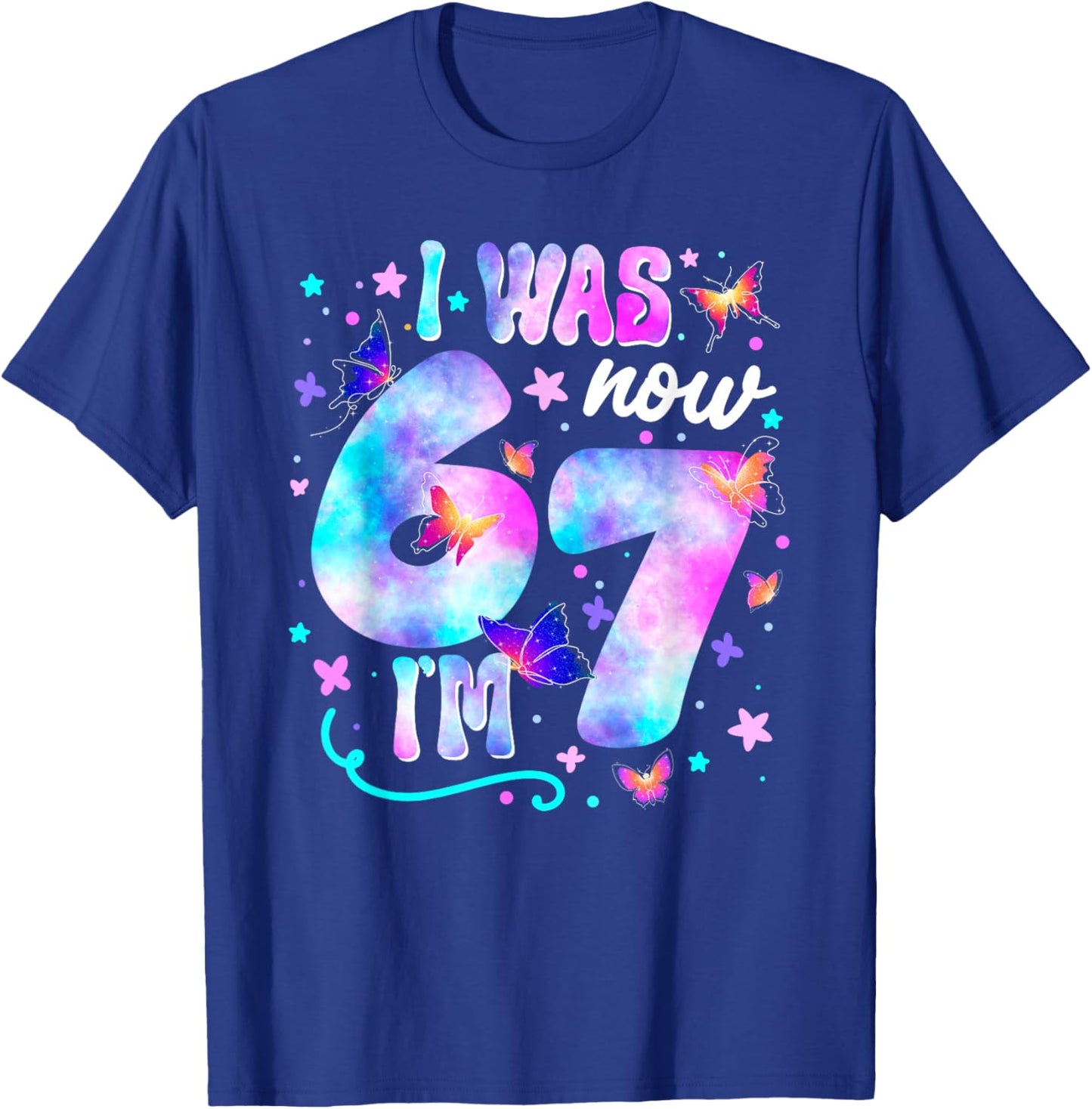 I was 6 Now I’m 7 Butterfly 7th Birthday Girls Kids T-Shirt - T-Shirt | Royal