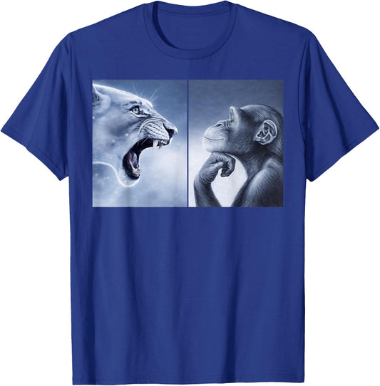 Funny Rage Bait Lion Monkey Viral Meme T-Shirt - T-Shirt | Royal