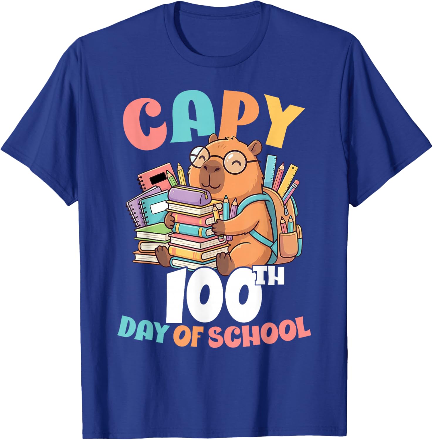 Capy 100th Day of School Capybara 100 Days of School Kids T-Shirt - T-Shirt | Royal
