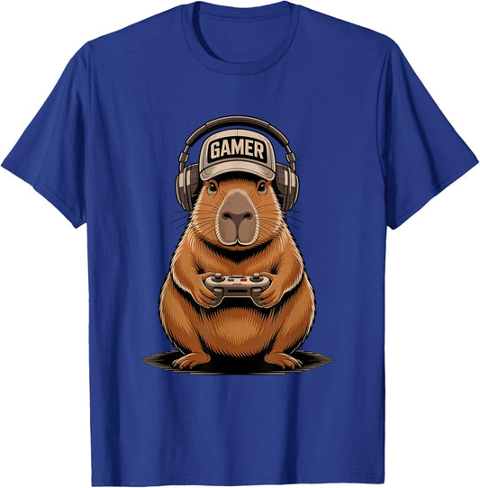 Funny Capybara Gamer Playing Video Games Kids Boys Girls T-Shirt - T-Shirt | Royal