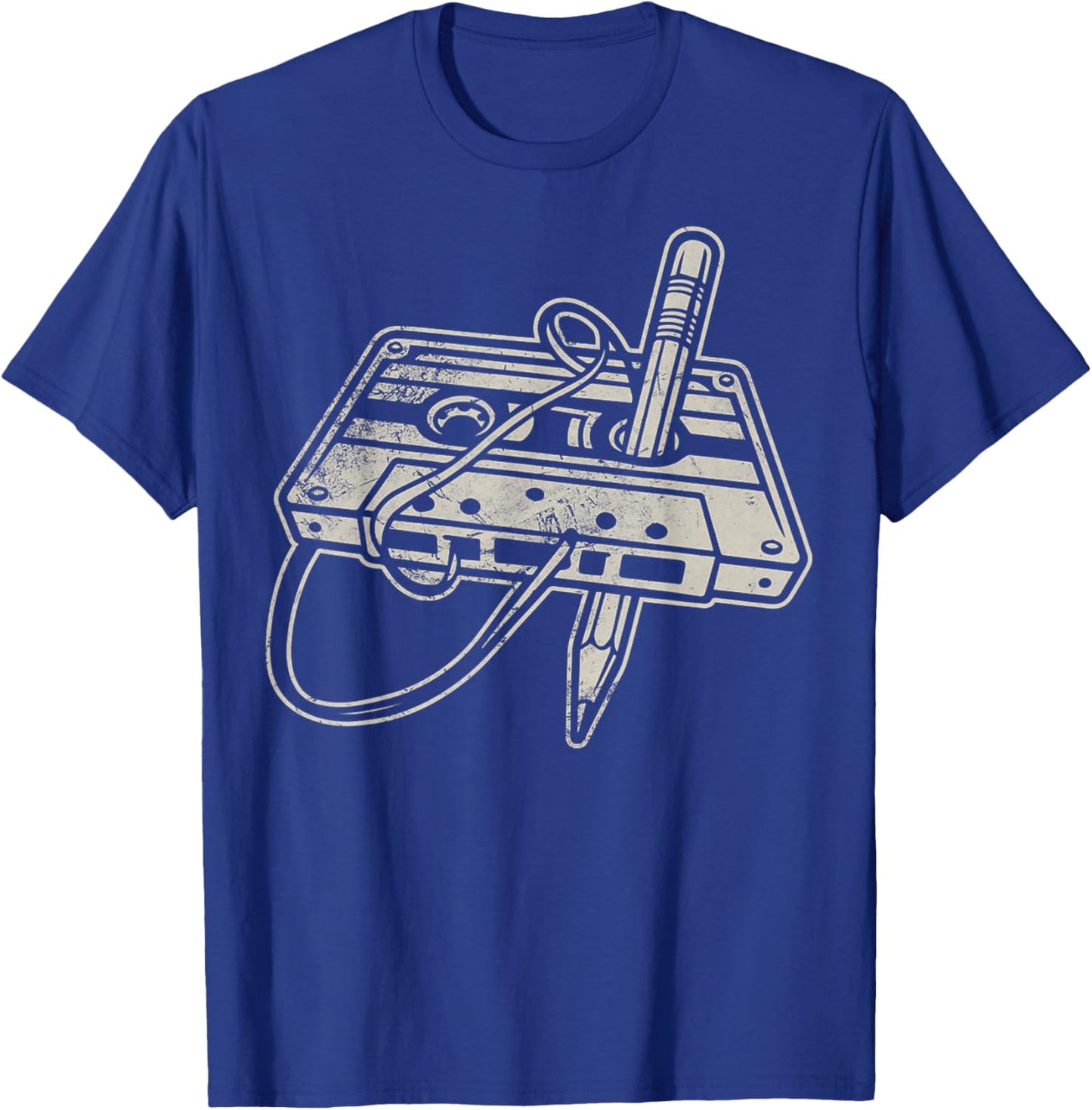 Retro Cassette Tape Pencil Rewind 80s Mixtape Nostalgia T-Shirt - T-Shirt | Royal
