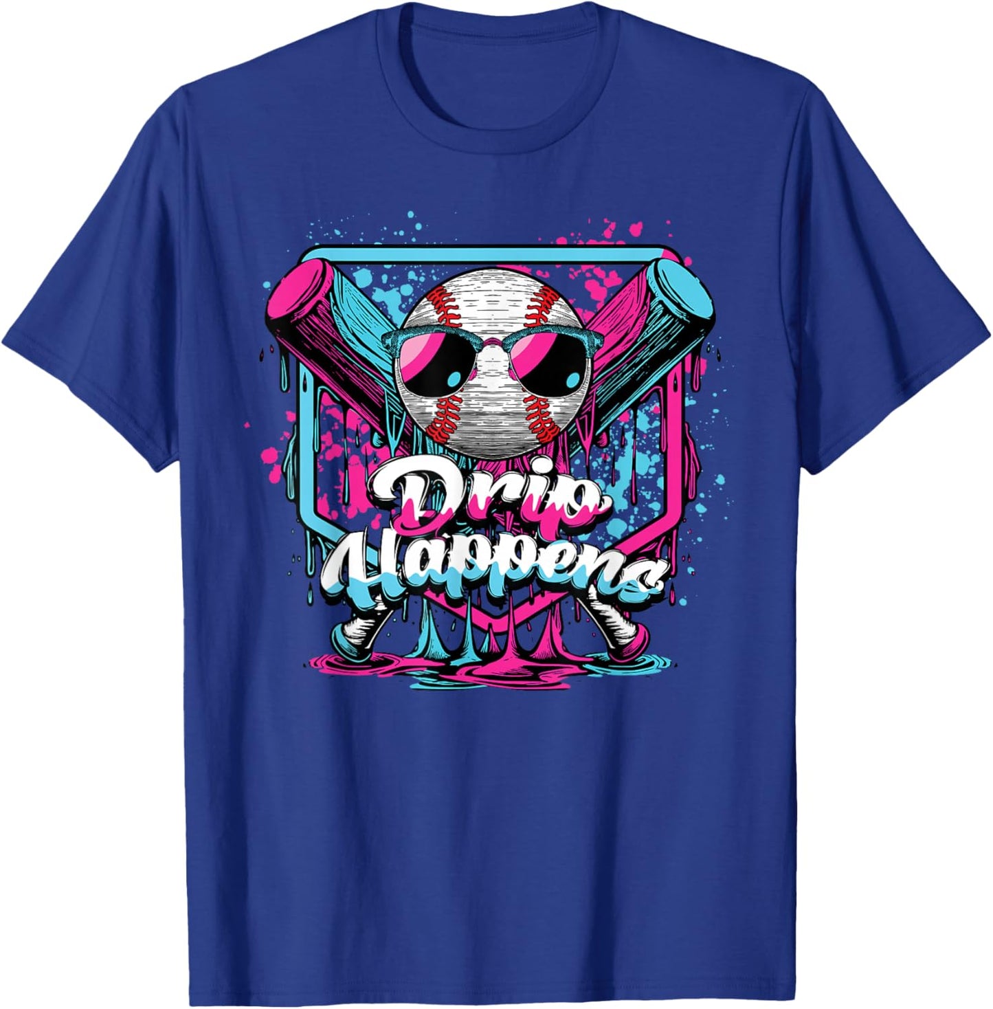 Baseball Drip Happens Ice Cream Dripping Game Day Boys T-Shirt - T-Shirt | Royal