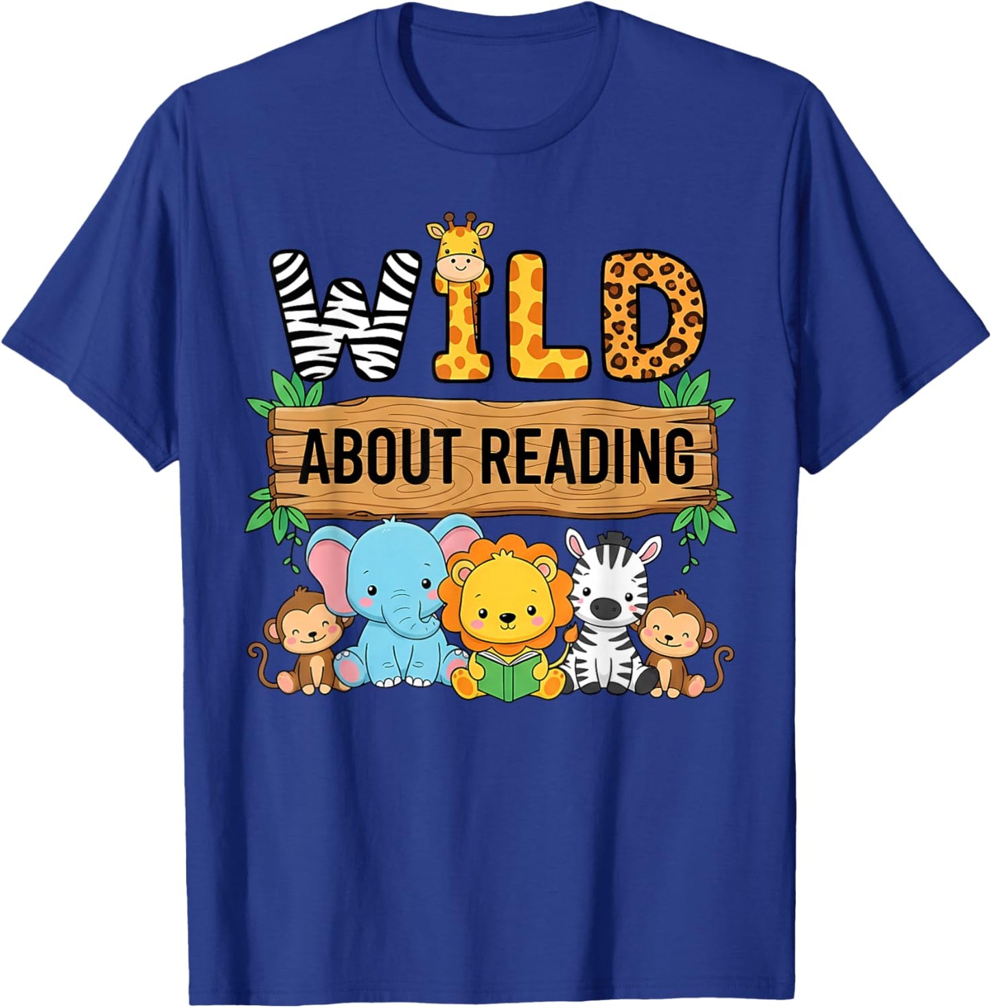 Zoo Animals Wild About Reading Books Reader Lover Librarian T-Shirt - T-Shirt | Royal