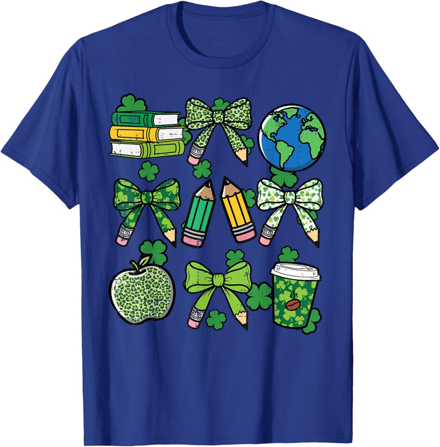 St Patricks Day Teacher Pencil Bow Saint Pattys Women Men T-Shirt - T-Shirt | Royal