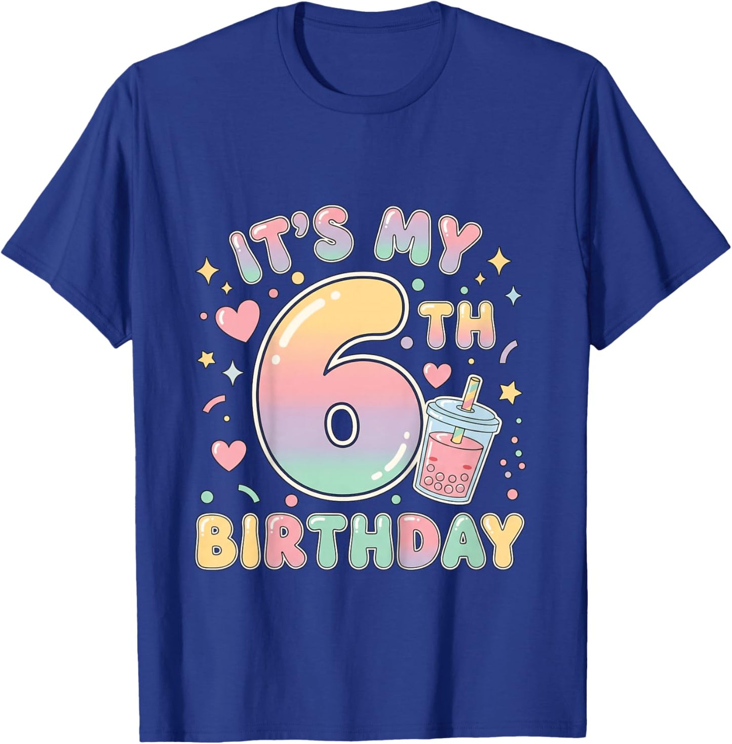 It's My 6th Birthday Bubble Boba Tea Party 6 Year Old Girl T-Shirt - T-Shirt | Royal